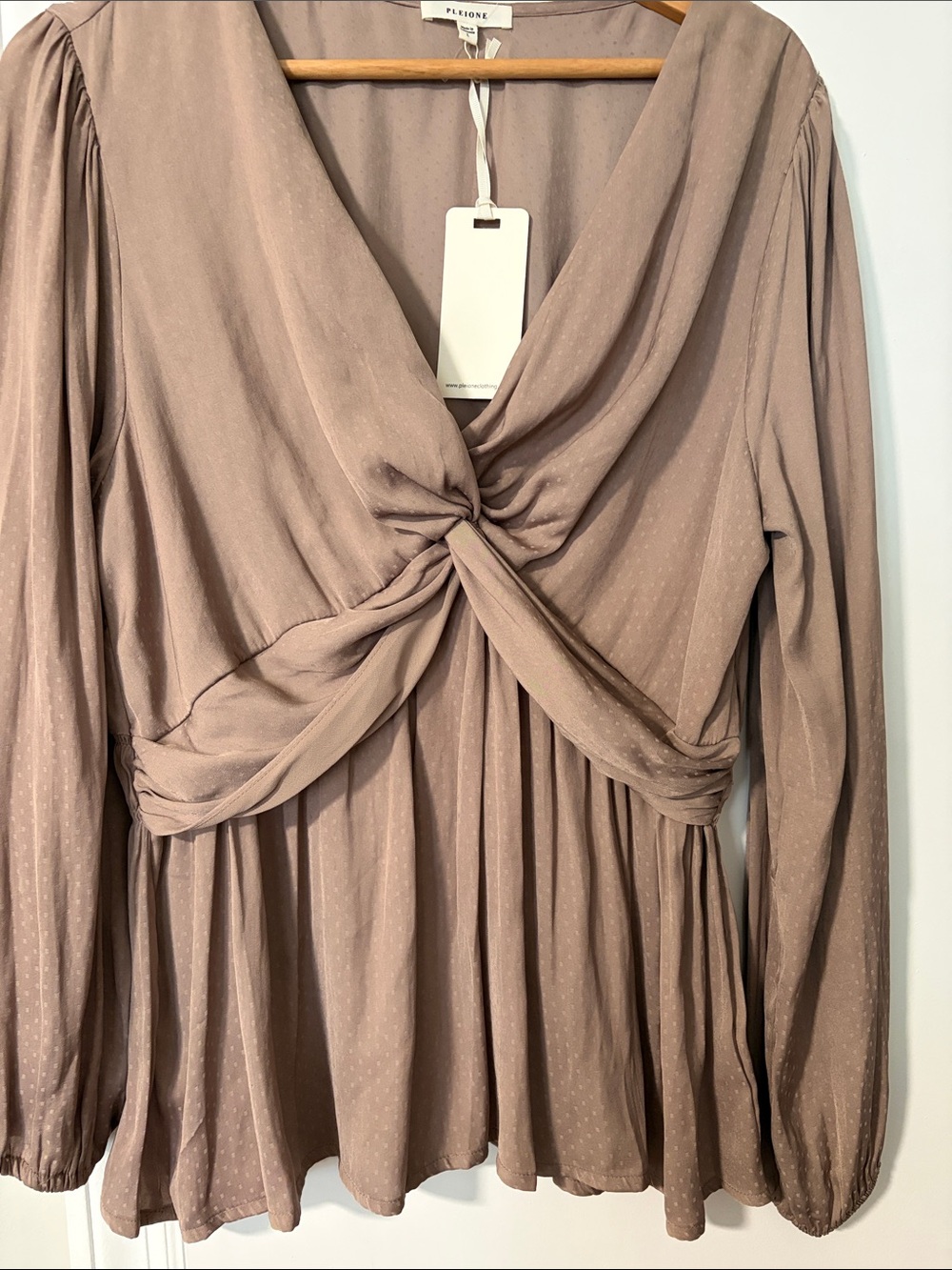 Pleione Dusty Mauve Twist-Front Long Sleeve Blouse Dress
